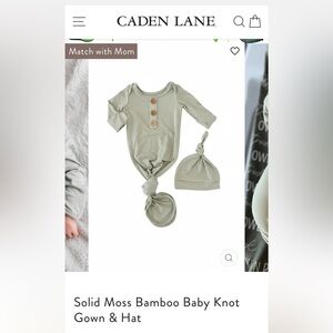 Caden Lane Moss Green Bamboo Baby Knot Gown & Hat
